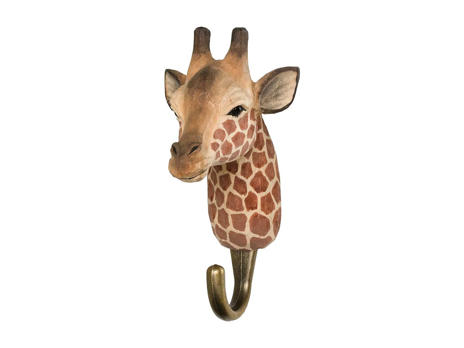 Patère animal en bois sculpté à la main et métal Girafe