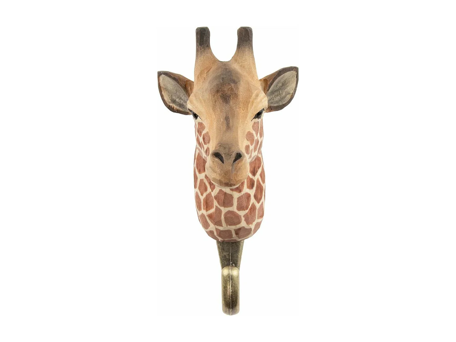 Patère animal en bois sculpté à la main et métal Girafe
