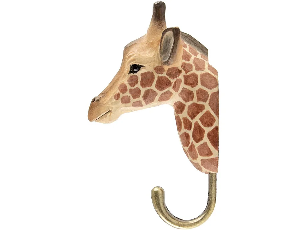 Patère animal en bois sculpté à la main et métal Girafe
