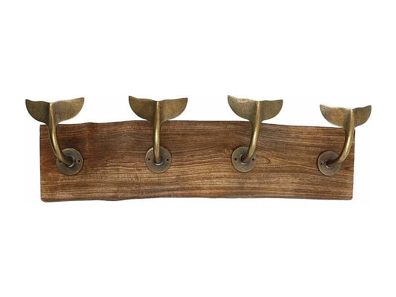 Patère 4 crochets en bois de manguier et fer Baleine