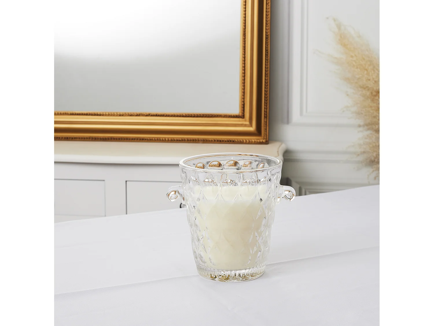 Bougie Parfumee Seau Cisele H15.4cm Transparent, Blanc