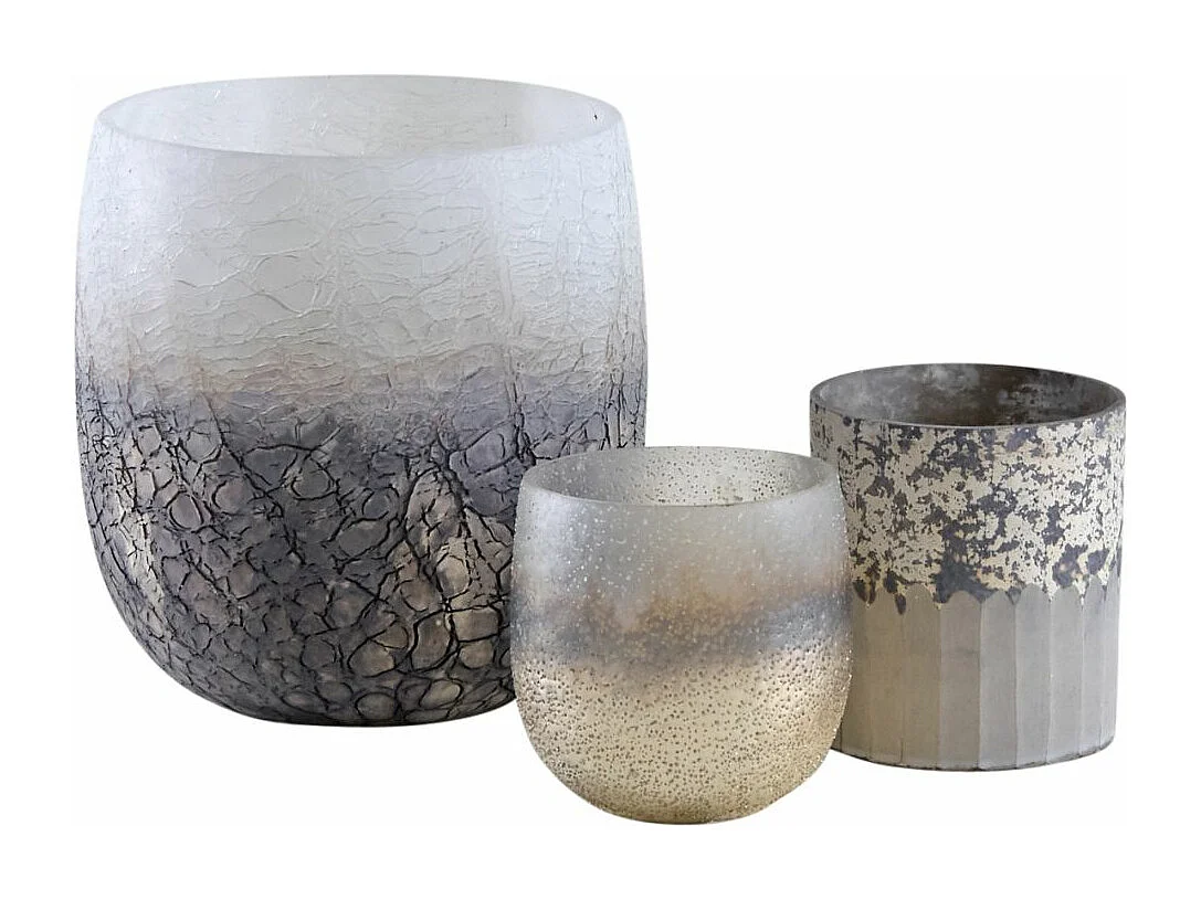 Photophore en verre givré doré et blanc 15 cm