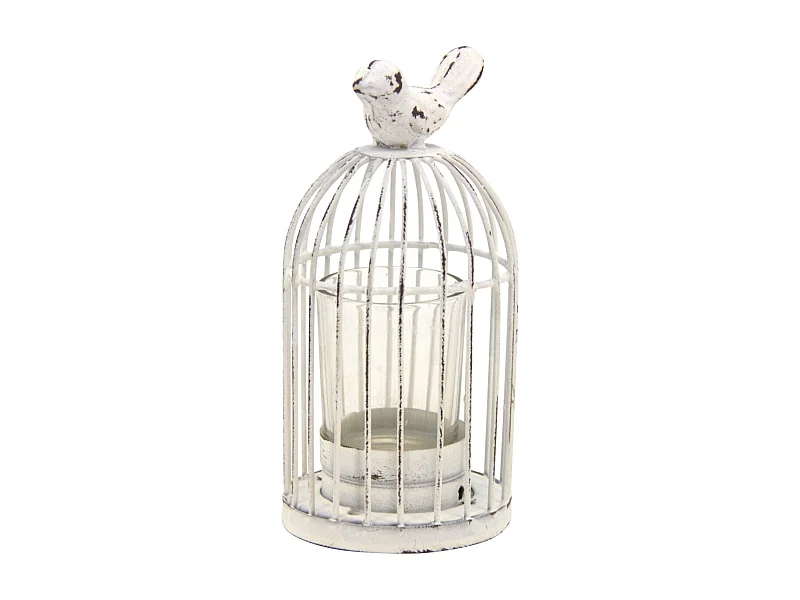 Photophore cage en métal laqué vieilli