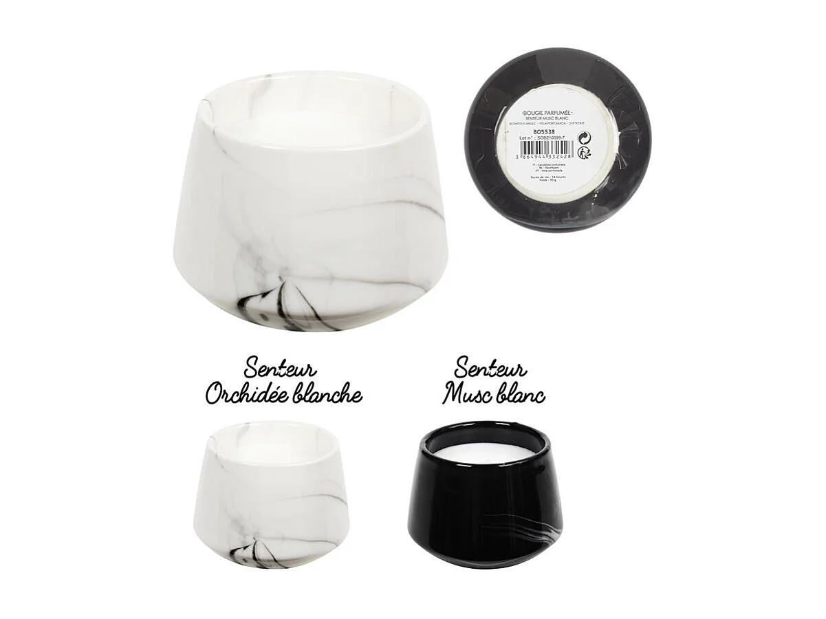 Bougie parfumée en pot Marble 6.5 cm (Lot de 2) 6,5 x 8,5 cm