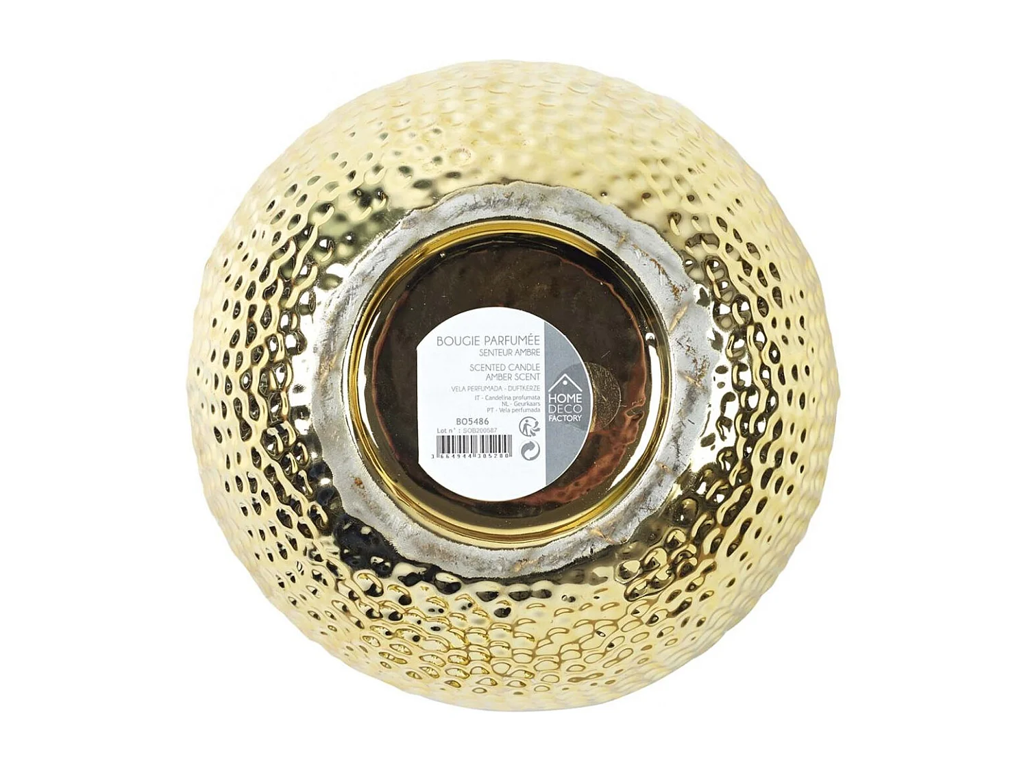 Bougie parfumée martelée dorée 5 mèches 21 cm