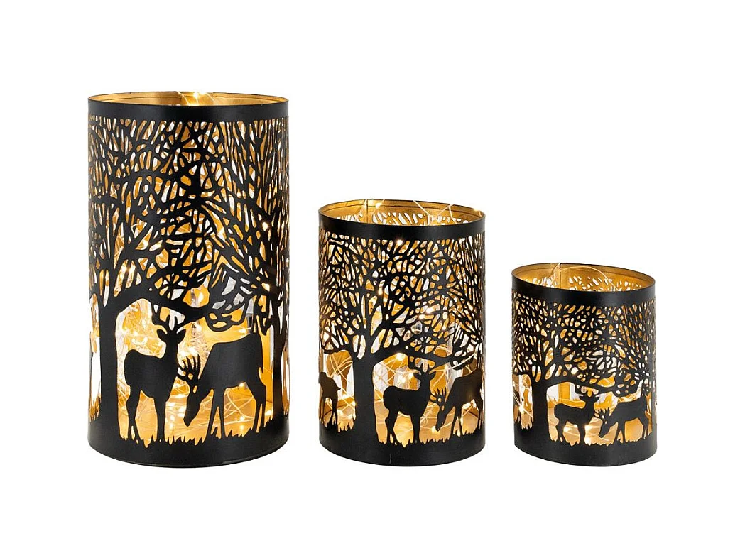 Photophores en métal Cerfs (Lot de 3)