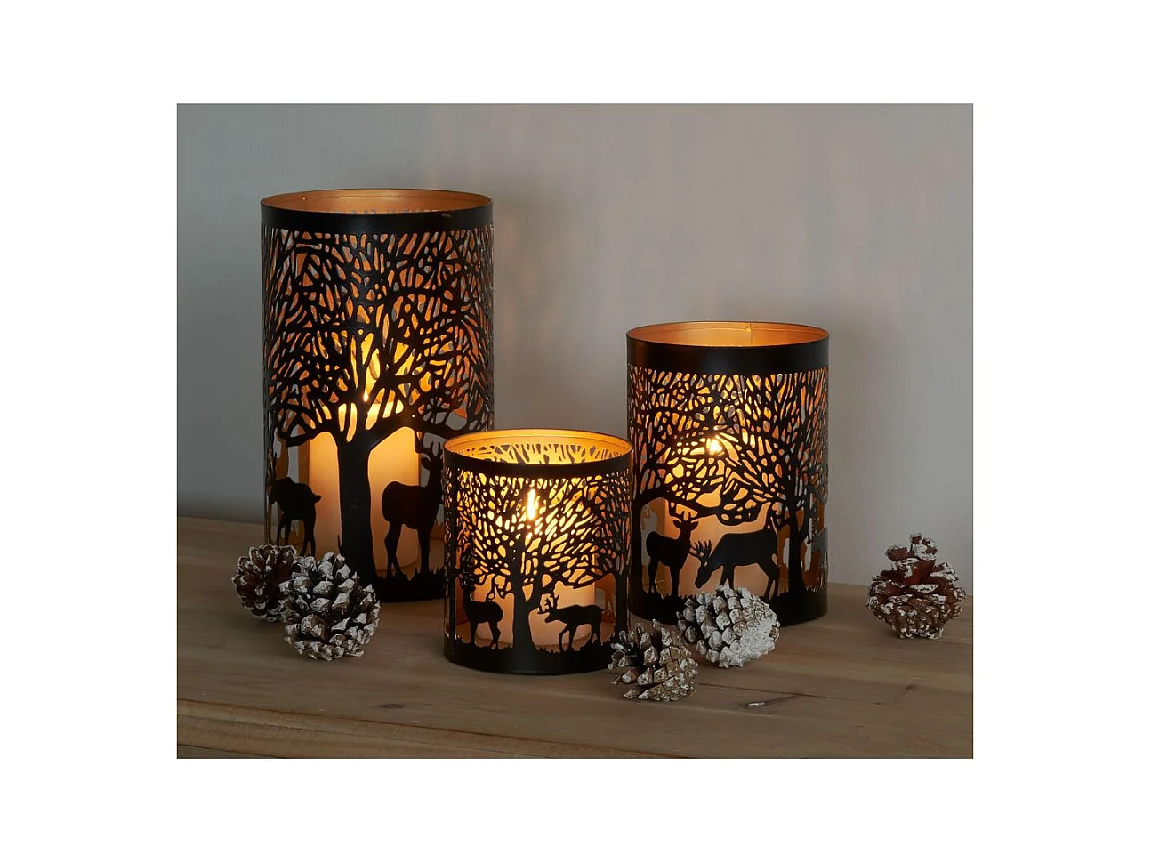 Photophores en métal Cerfs (Lot de 3)