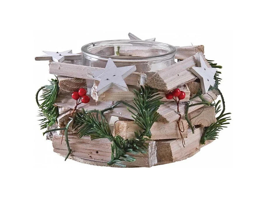 Photophore Noël en bois et verre