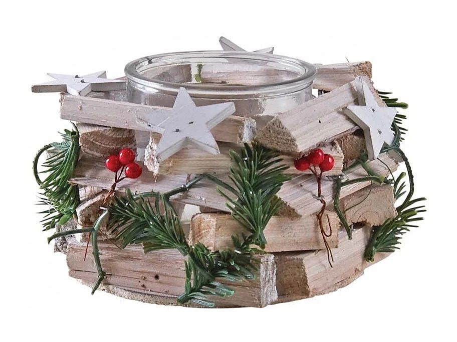 Windlicht Weihnachten aus Holz und Glas