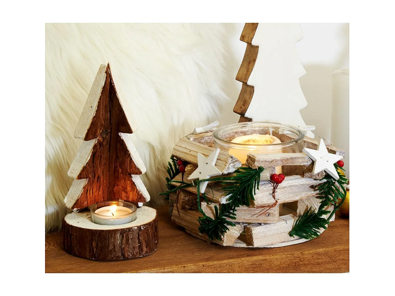 Windlicht Weihnachten aus Holz und Glas
