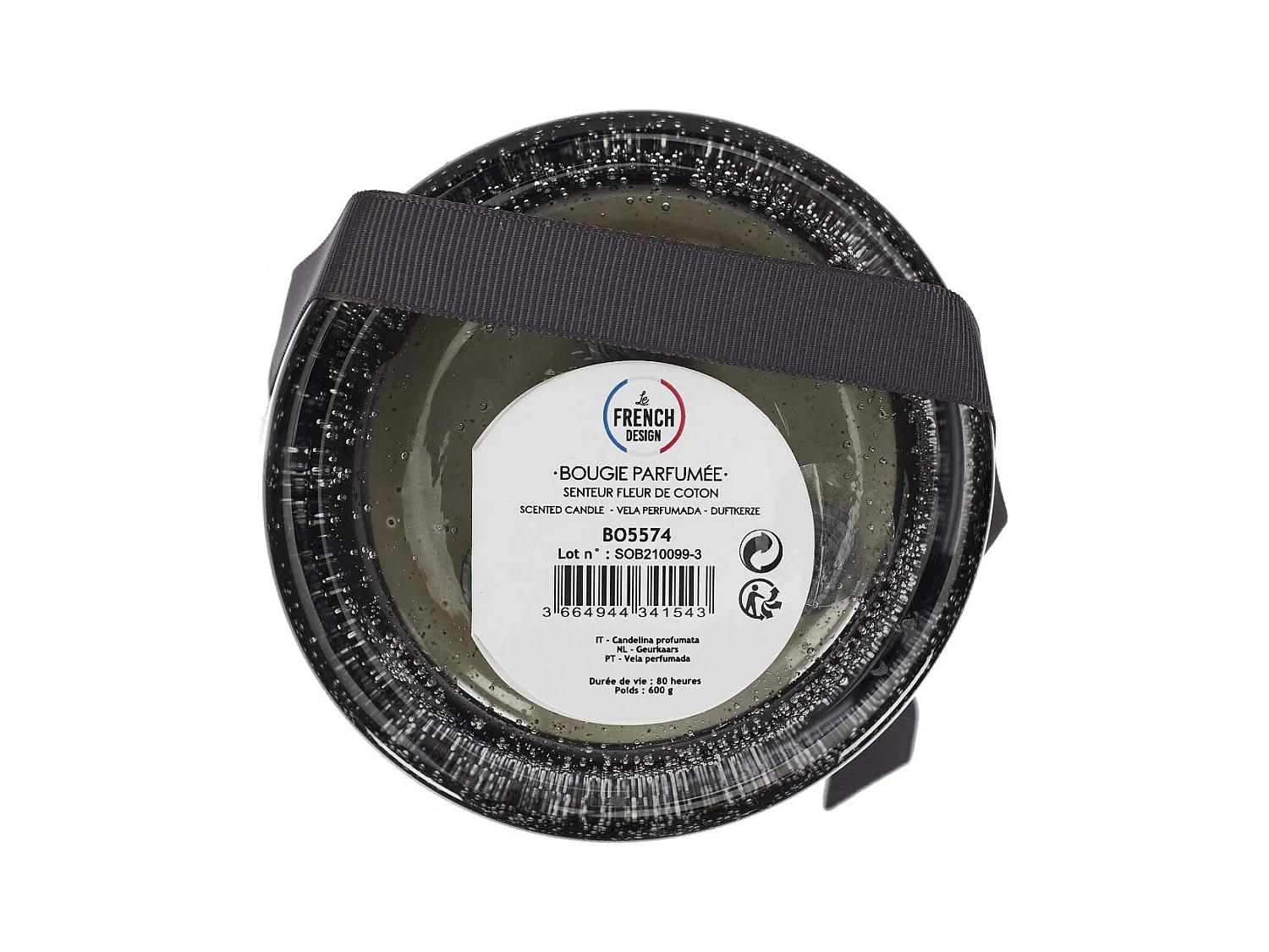 Bougie Parfumee Verre Bulle Gris Clair H16cm Gris