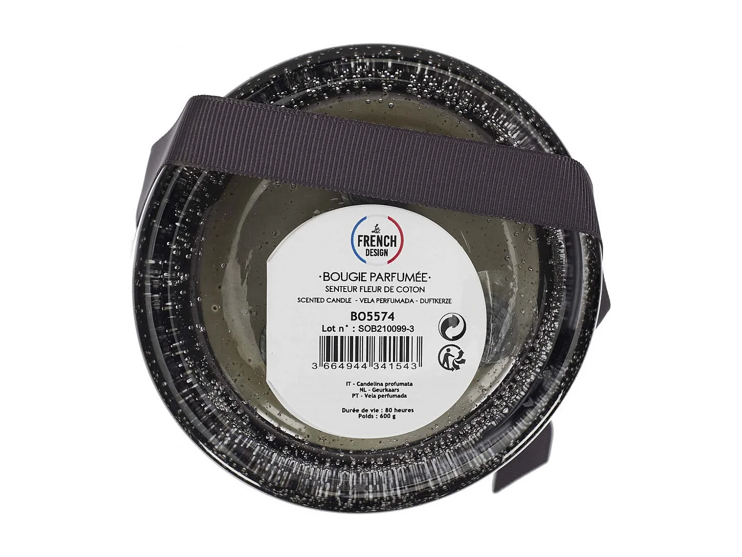 Bougie Parfumee Verre Bulle Gris Clair H16cm Gris