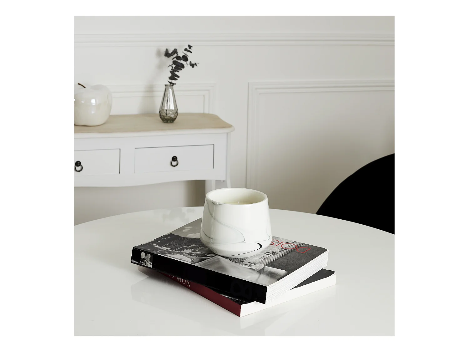 Bougie Parfumee Marbree Blanche H13.5cm Blanc