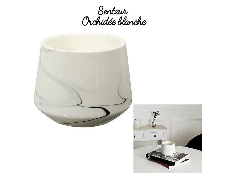 Bougie Parfumee Marbree Blanche H13.5cm Blanc