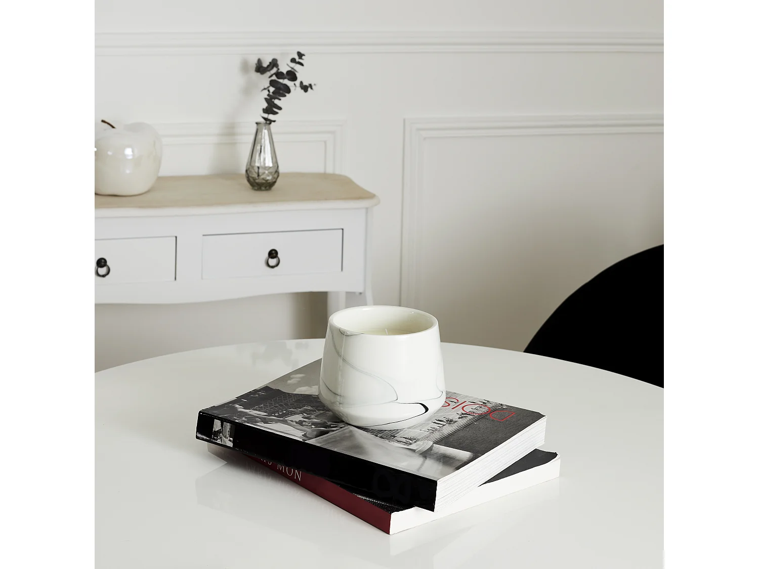 Bougie Parfumee Marbree Blanche H13.5cm Blanc