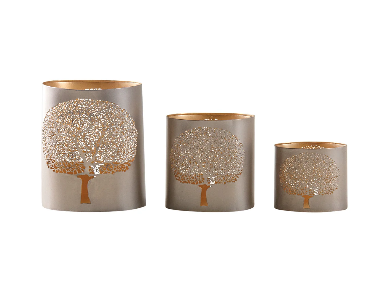Photophores en métal gris Arbre de vie (Lot de 3)