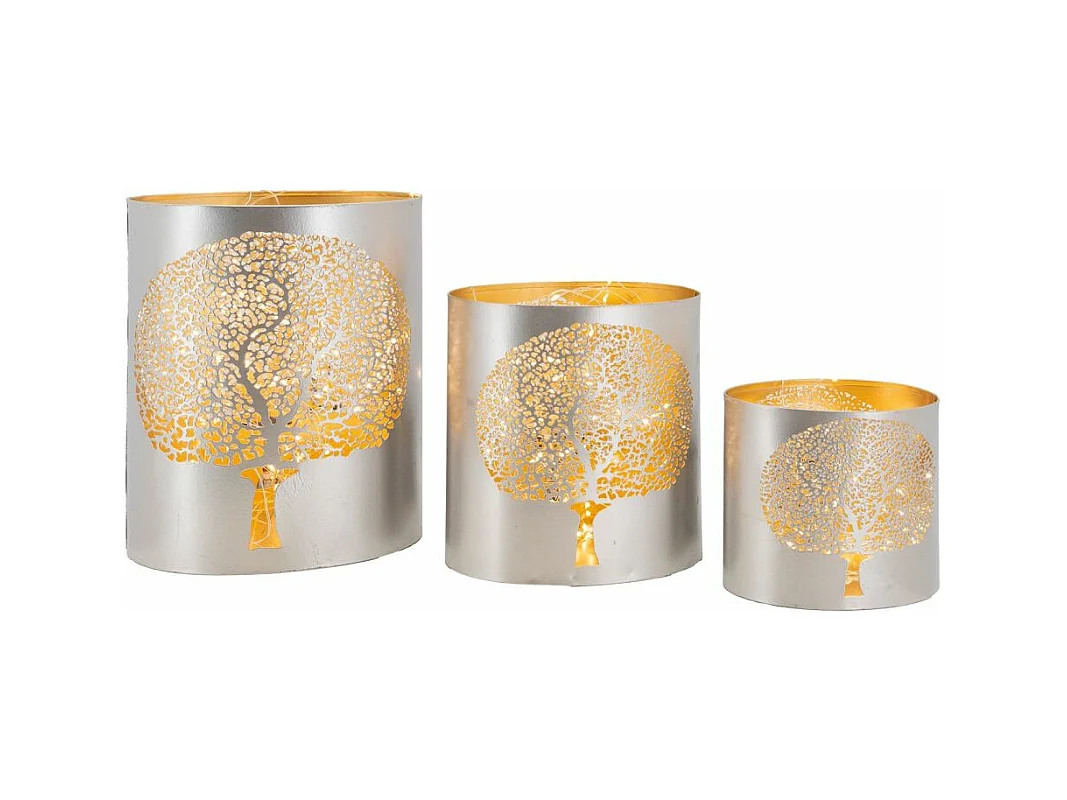 Photophores en métal gris Arbre de vie (Lot de 3)