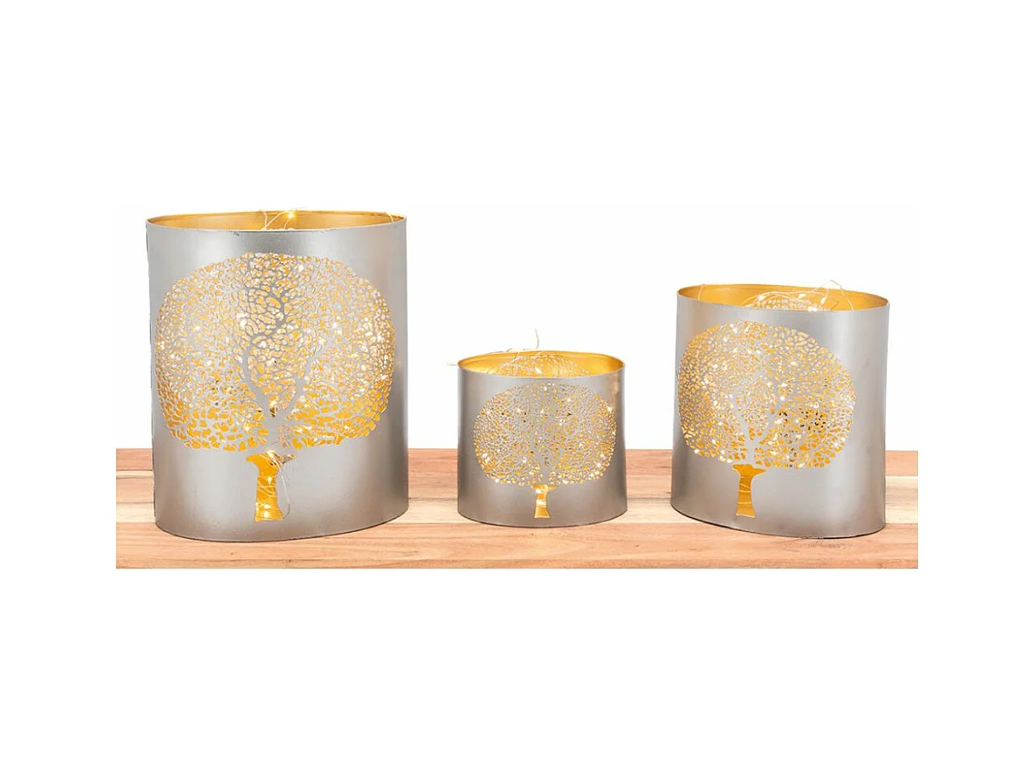 Photophores en métal gris Arbre de vie (Lot de 3)