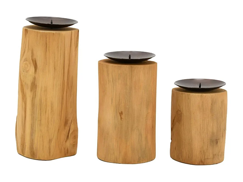 Porte bougies en teck et métal