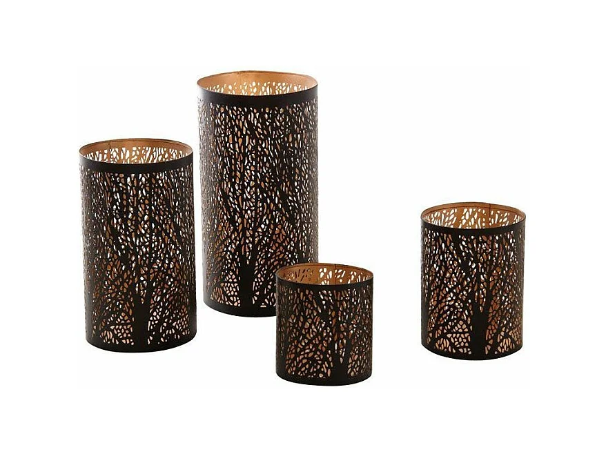 Photophores cylindriques noir et or (Lot de 4)