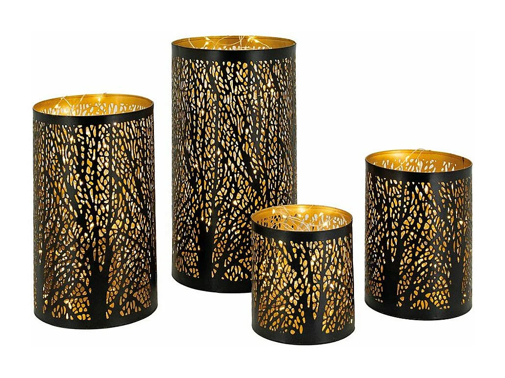 Rollenförmiges schwarzes und goldfarbenes Windlicht (4er-Pack)