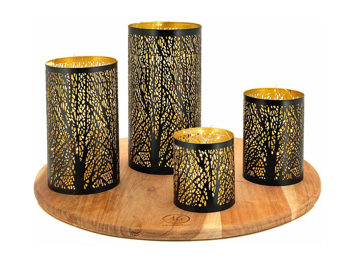 Rollenförmiges schwarzes und goldfarbenes Windlicht (4er-Pack)