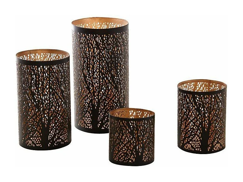 Rollenförmiges schwarzes und goldfarbenes Windlicht (4er-Pack)