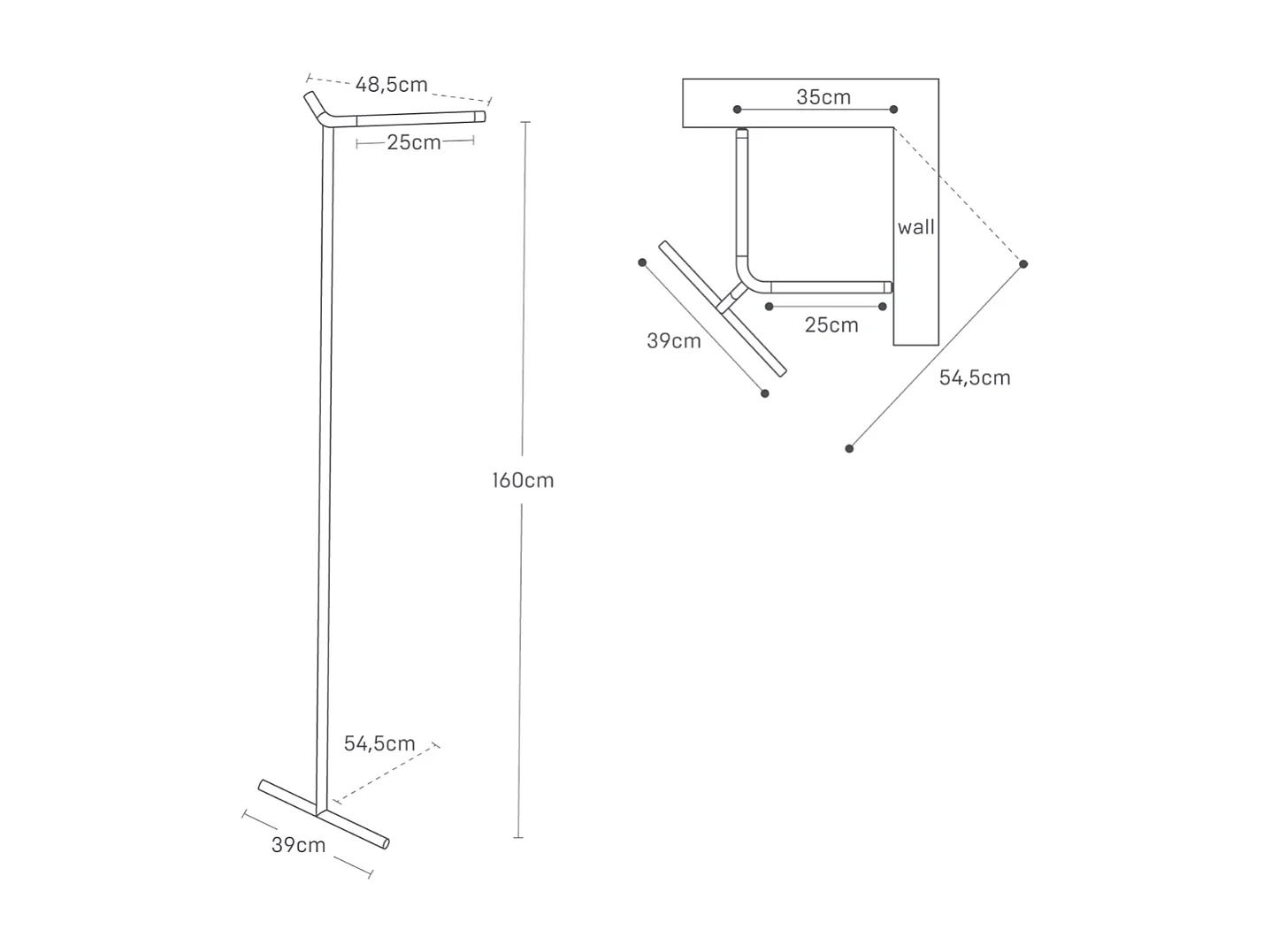Porte-manteau d'angle incliné H160 cm - TOWER