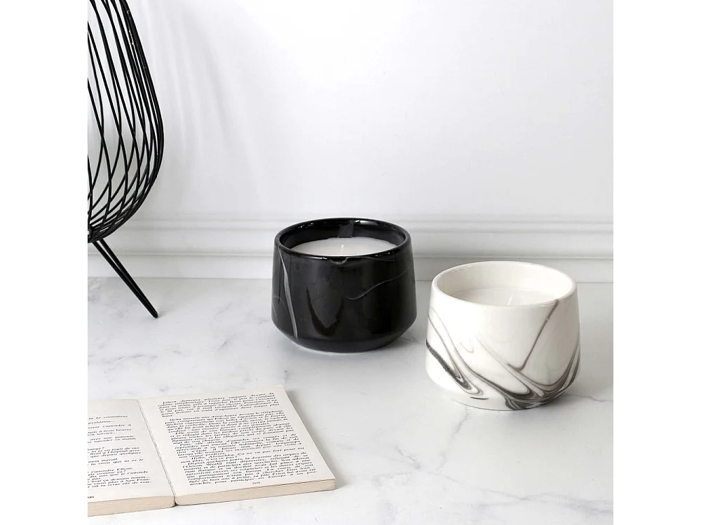 Bougie parfumée pot en dolomite effet marbre (Lot de 2) 8 x 11 cm