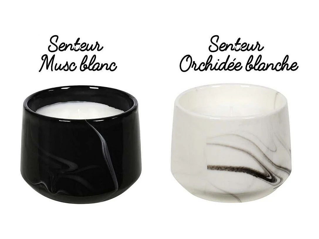 Bougie parfumée pot en dolomite effet marbre (Lot de 2) 8 x 11 cm