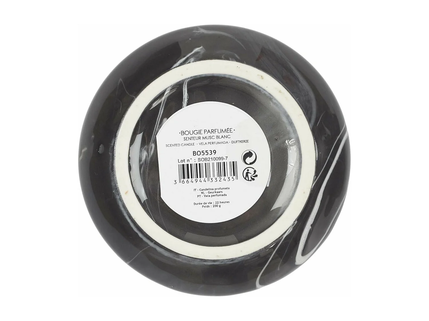 Bougie parfumée pot en dolomite effet marbre (Lot de 2) 8 x 11 cm