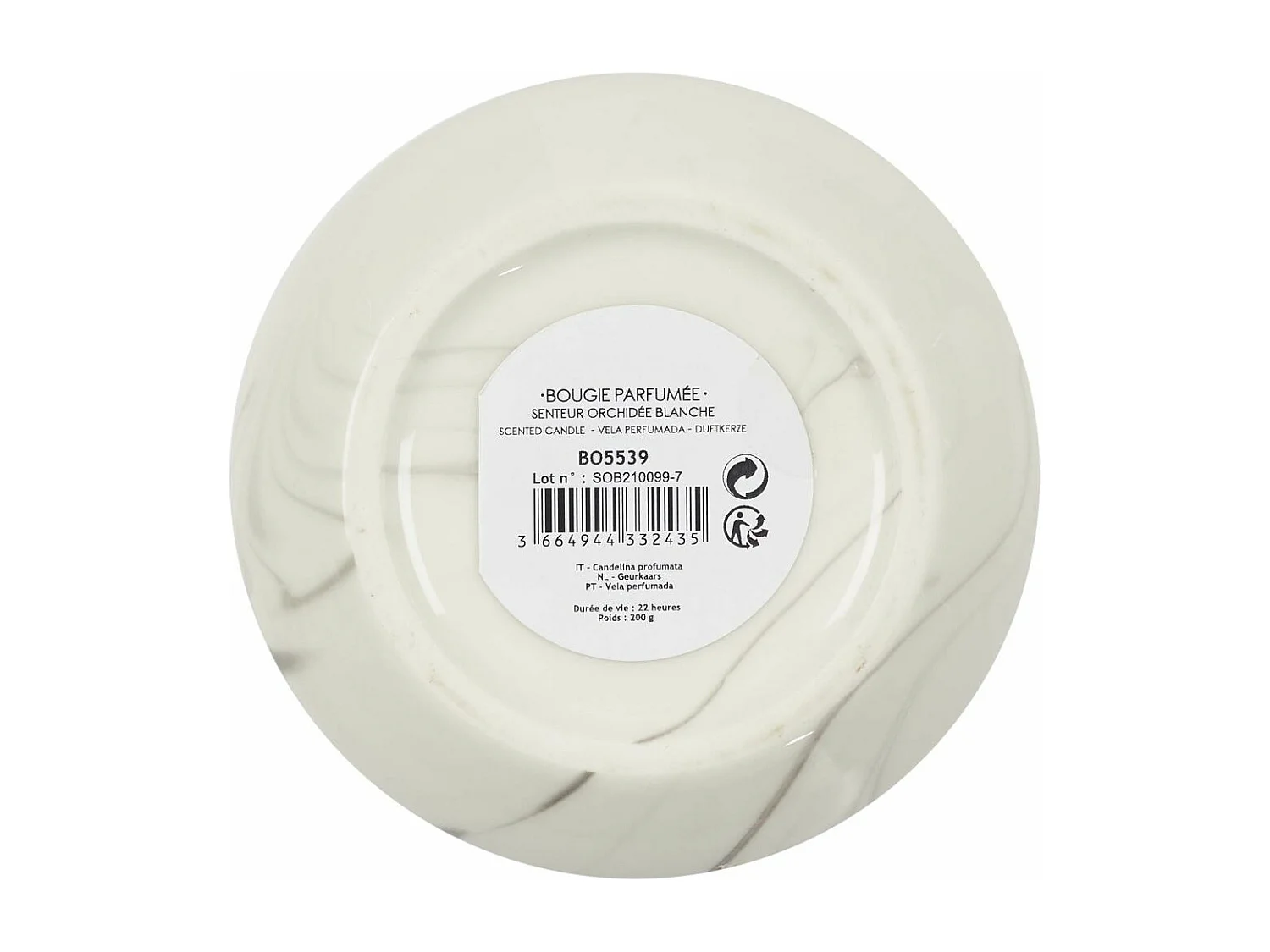 Bougie parfumée pot en dolomite effet marbre (Lot de 2) 8 x 11 cm