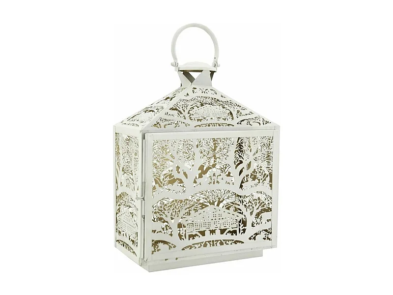 Lanterne décor d'hiver en métal blanc