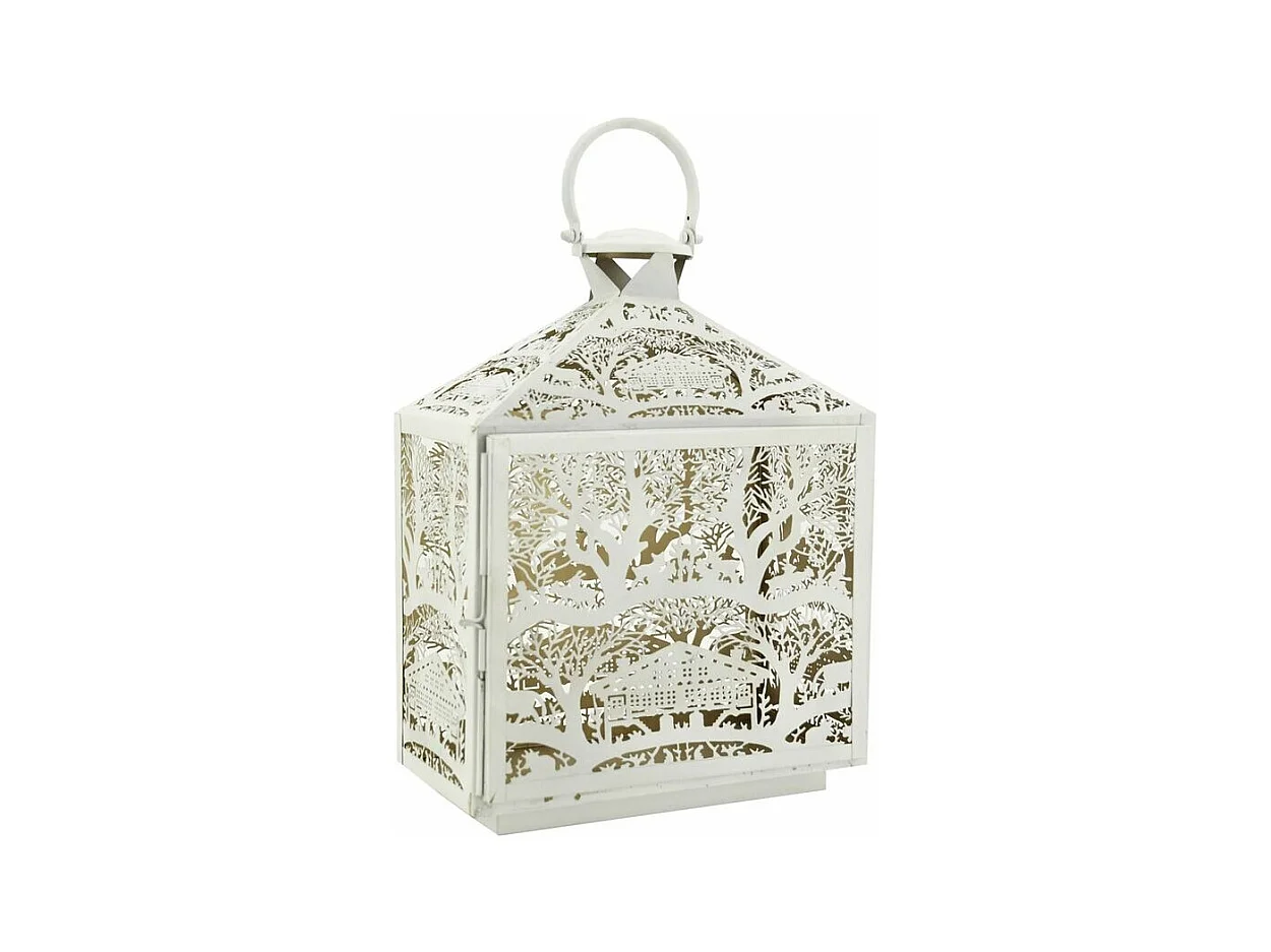 Lanterne décor d'hiver en métal blanc
