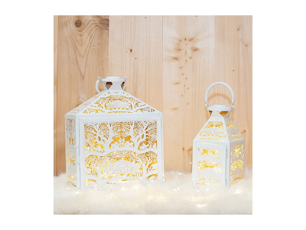 Lanterne décor d'hiver en métal blanc