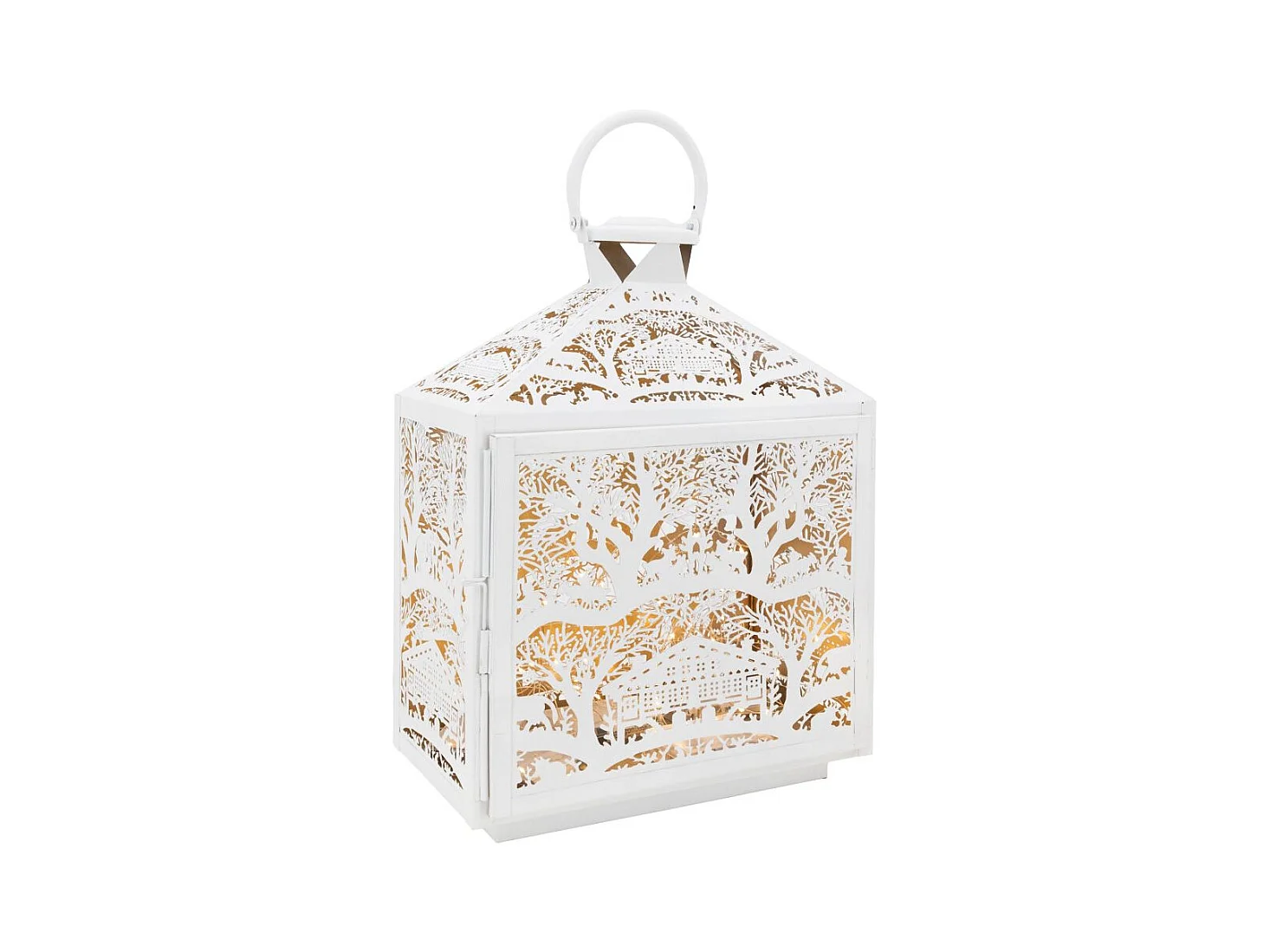 Lanterne décor d'hiver en métal blanc