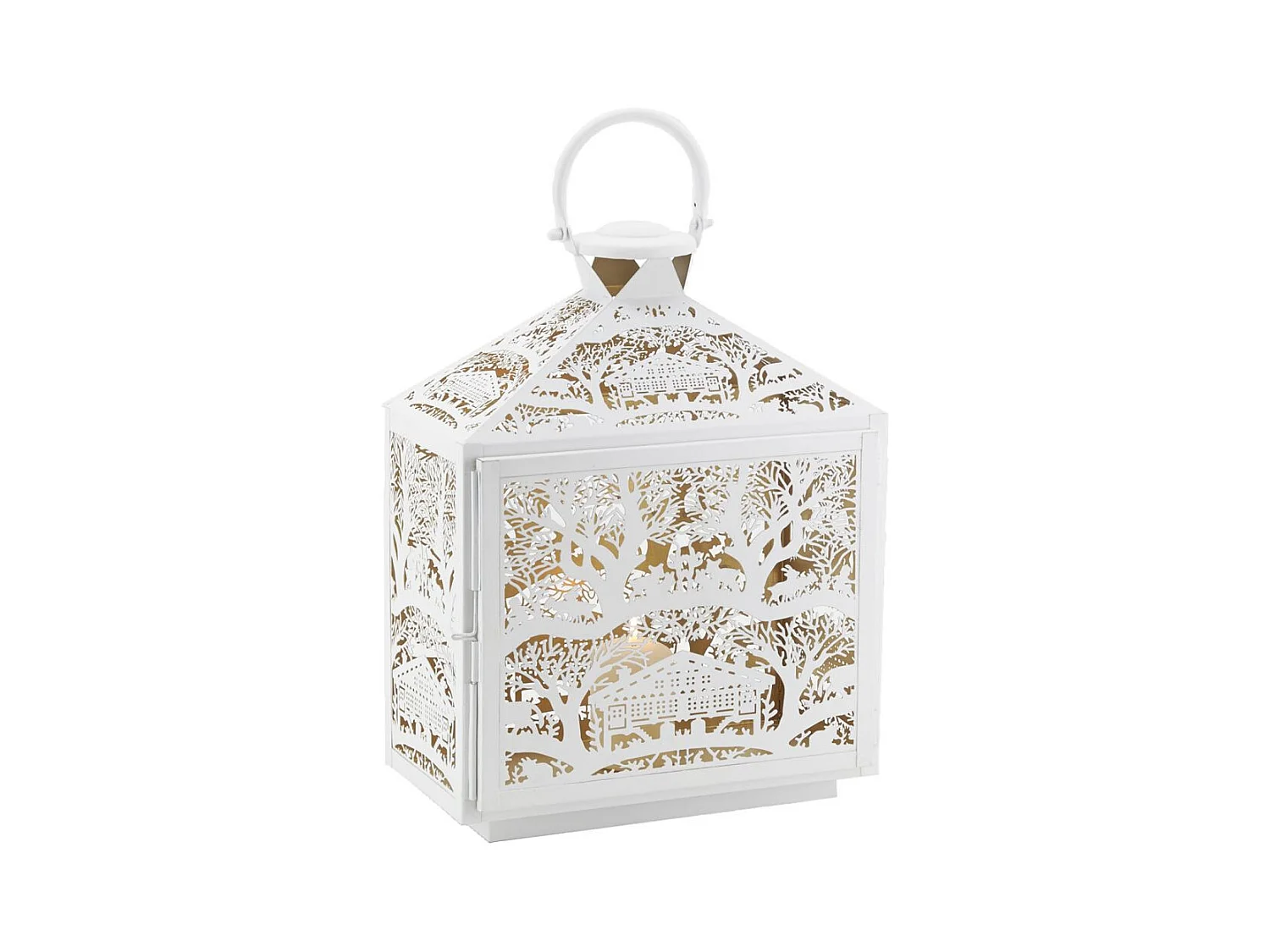 Lanterne décor d'hiver en métal blanc