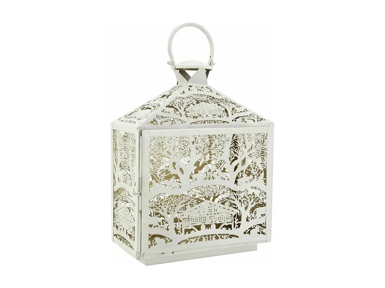 Lanterne décor d'hiver en métal blanc