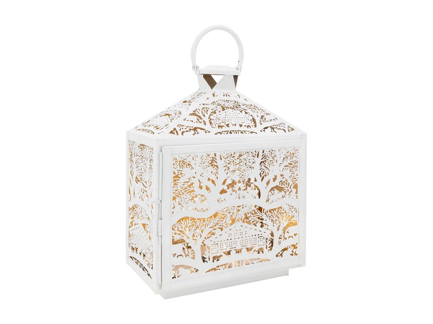 Lanterne décor d'hiver en métal blanc