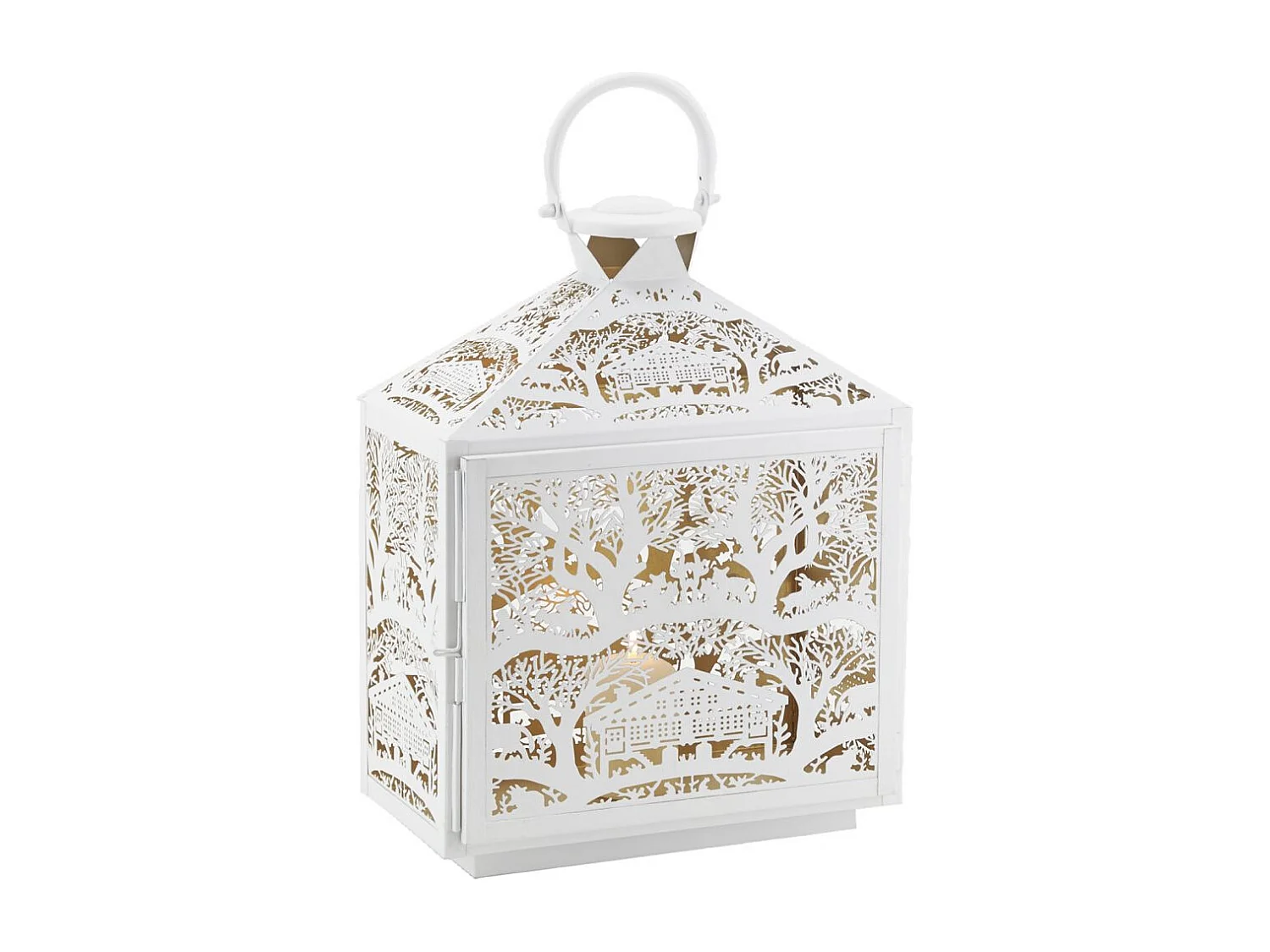 Lanterne décor d'hiver en métal blanc