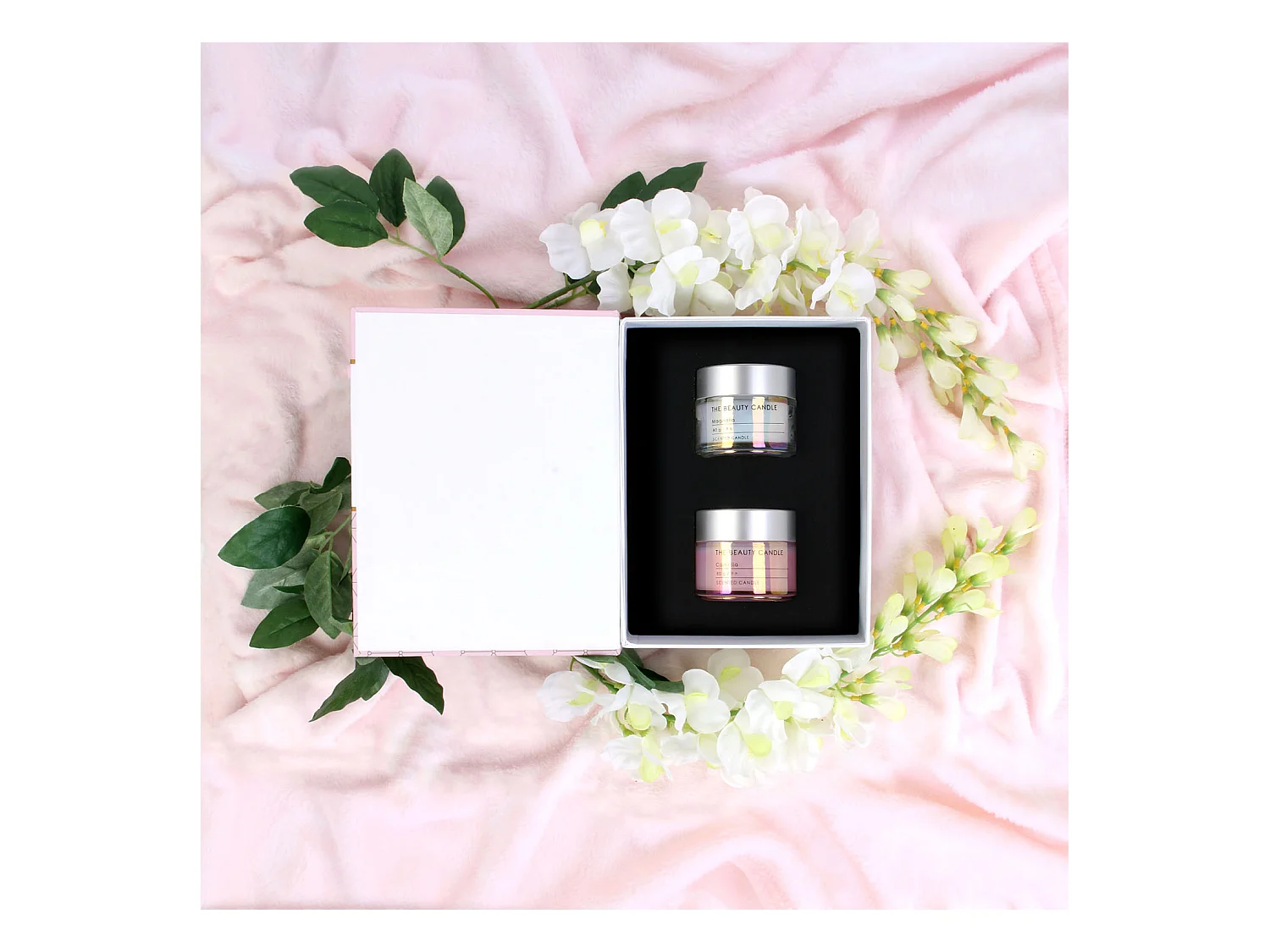 Bougie Parfumee Pot X2 Coffret Beauty Candle Rose, Blanc