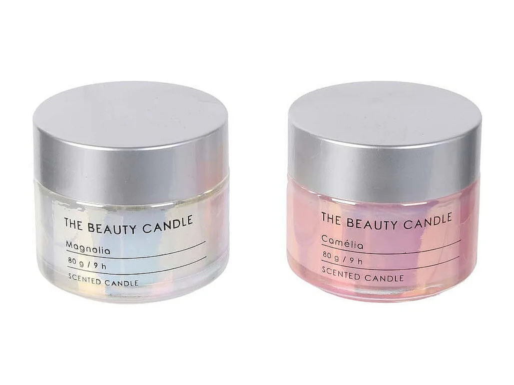 Bougie Parfumee Pot X2 Coffret Beauty Candle Rose, Blanc