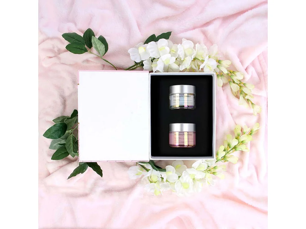 Bougie Parfumee Pot X2 Coffret Beauty Candle Rose, Blanc