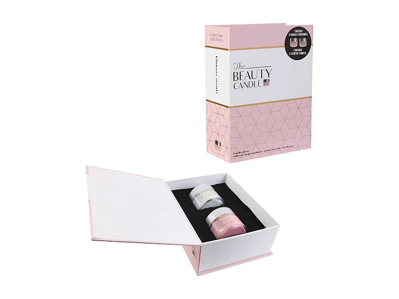 Bougie Parfumee Pot X2 Coffret Beauty Candle Rose, Blanc