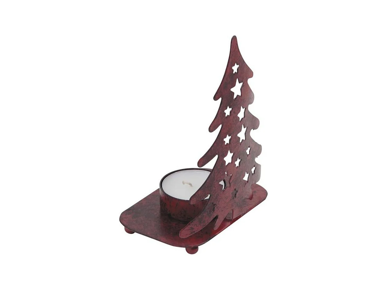 Photophore Sapin de Noël en métal rouge vieilli – Pour bougie chauffe-plat