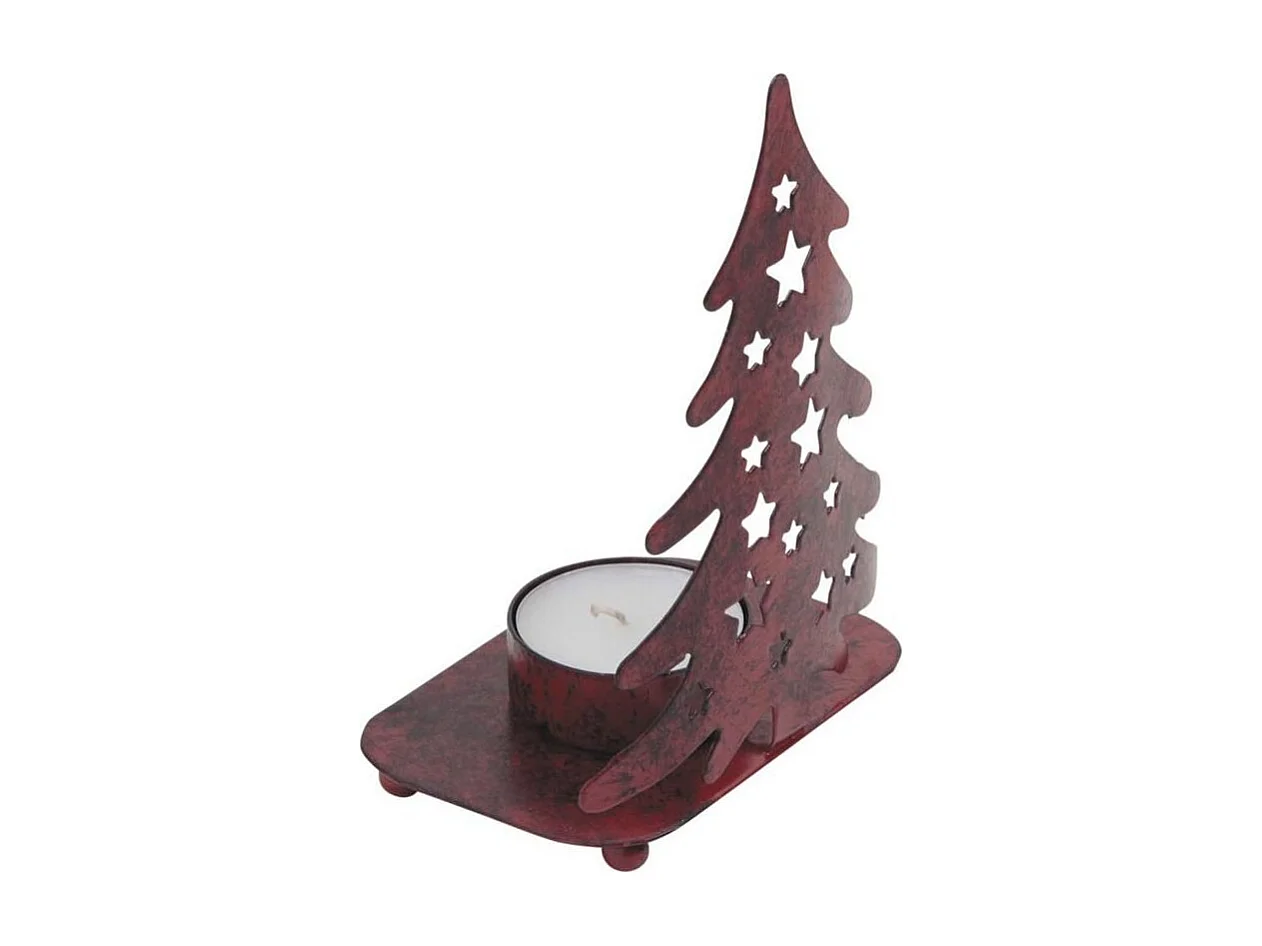 Photophore Sapin de Noël en métal rouge vieilli – Pour bougie chauffe-plat