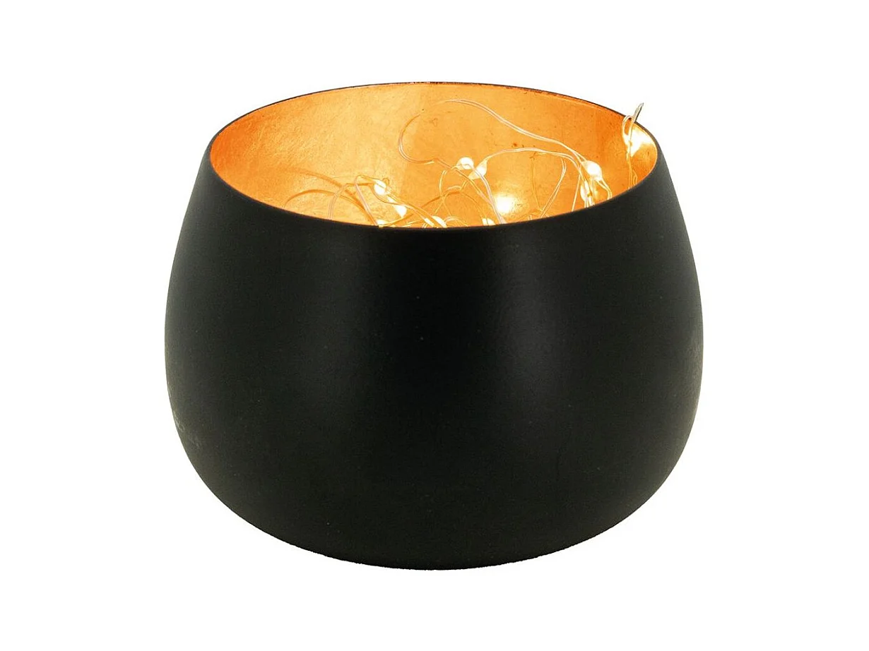 Photophore rond en métal noir et or