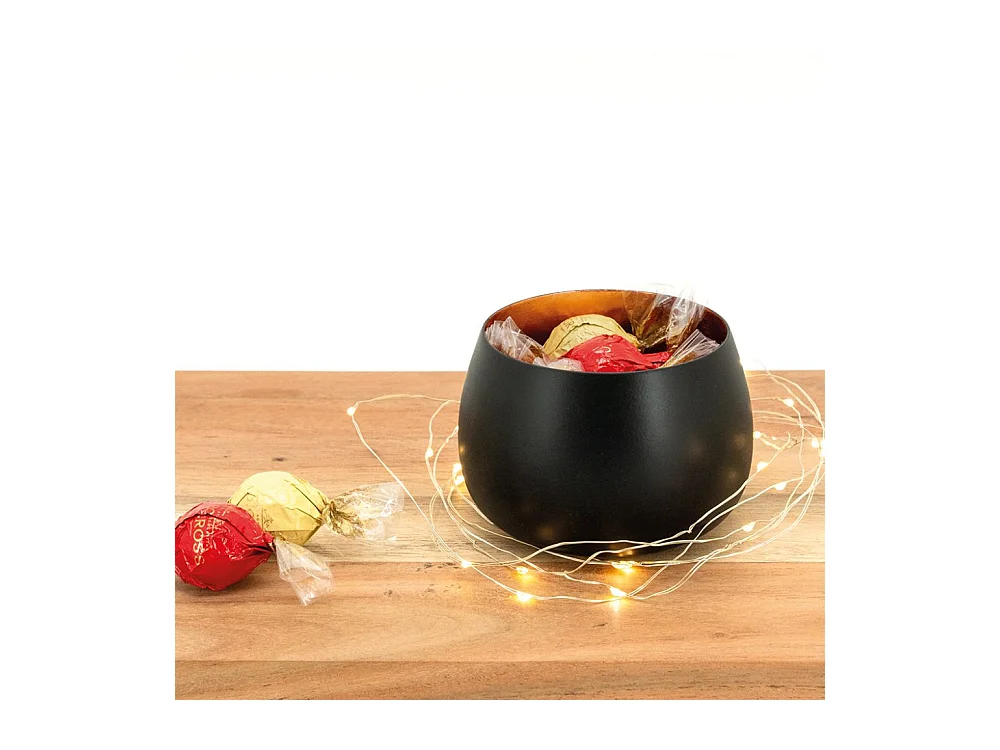 Photophore rond en métal noir et or