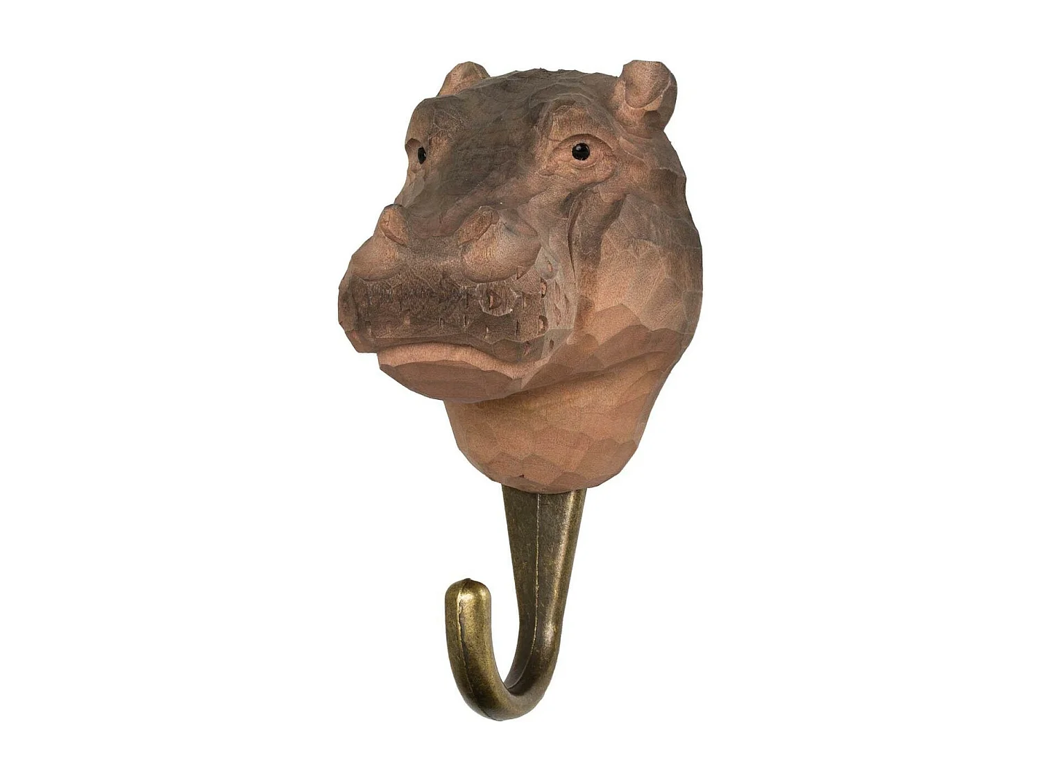 Patère animal en bois sculpté à la main et métal Hippopotame