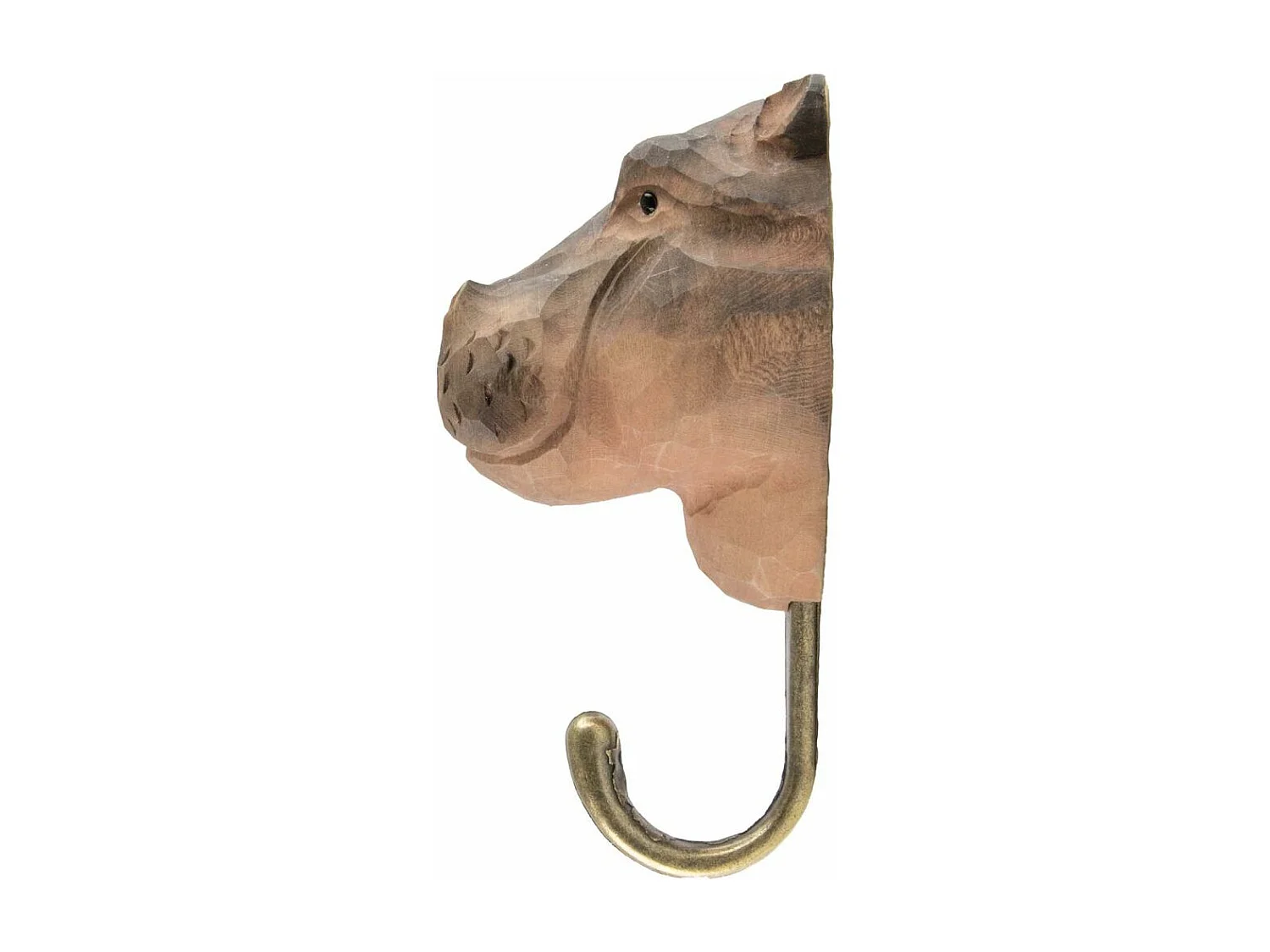 Patère animal en bois sculpté à la main et métal Hippopotame